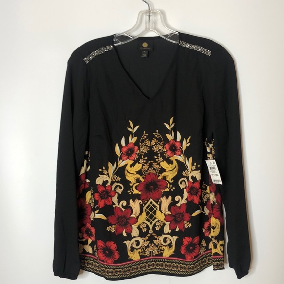 JM Collection Tops - NWT JM Collection glitter semi sheer womans Top Blouse Floral New with tags NWT